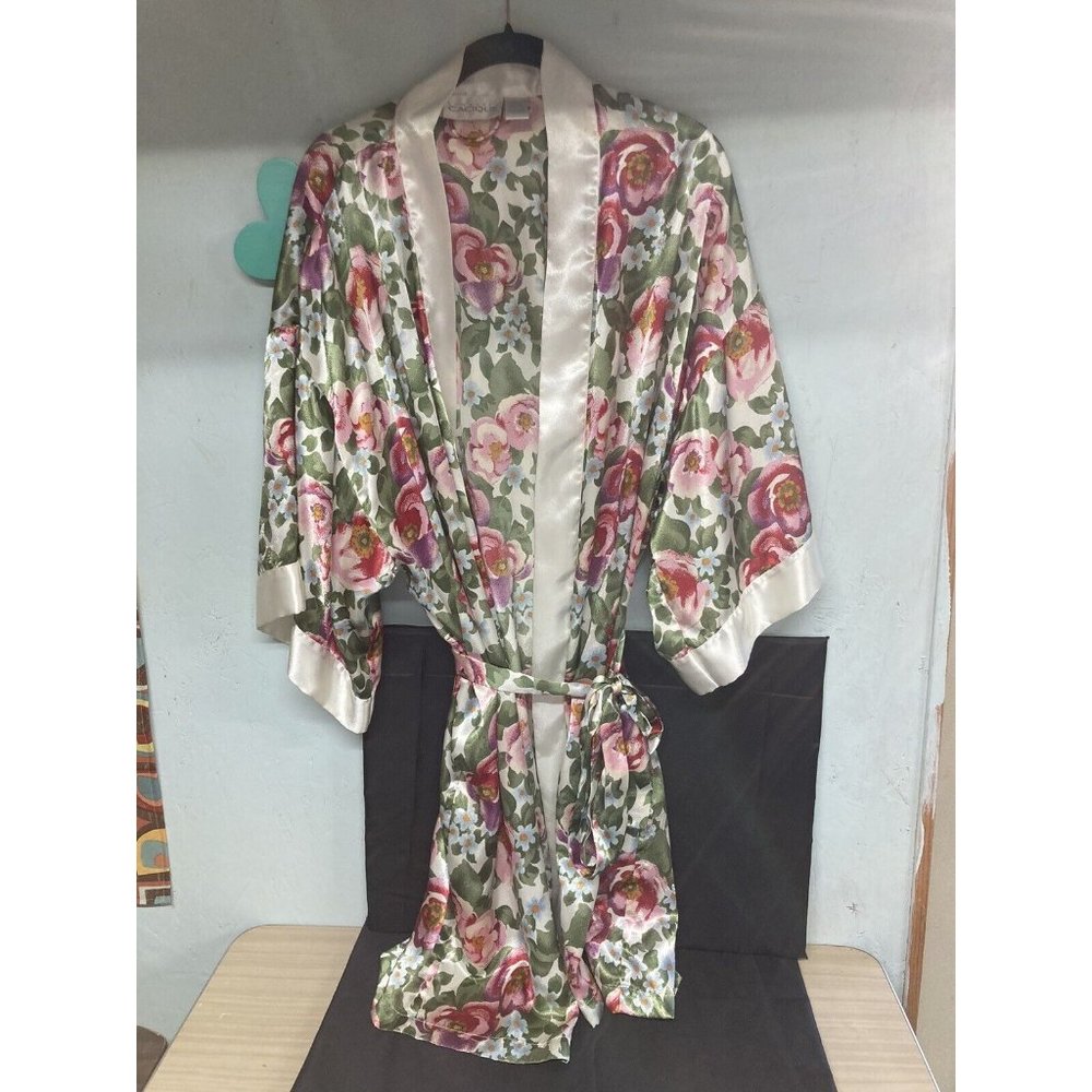 Cacique Silky Kimono Floral Robe With Belt Made In Hong Kong Size Large Appx 38”